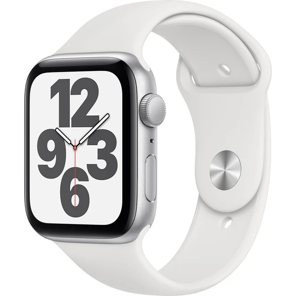 Apple Watch SE (2022) 44mm GPS (Stav A-) Stříbrné s bílým sportovním řemínkem MRGE3QC/A