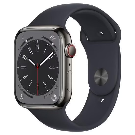 Apple Watch Series 8 45mm Cellular (Stav A) Nerezová ocel s inkoustovým sportovním řemínkem MNK43CS/A