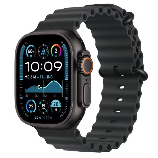 Apple Watch Ultra 2 49mm (Zánovní) Černý titan  s modrým oceánským řemínkem