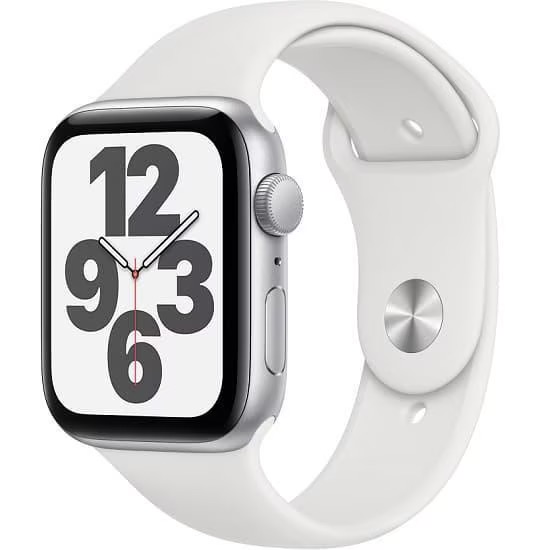 Apple Watch SE (2020) 44mm Cellular (Stav A) Stříbrné s bílým sportovním řemínkem