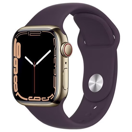 Apple Watch Series 7 41mm Cellular (Stav A) Zlatá nerezová ocel s tmavě modrým sportovním řemínkem