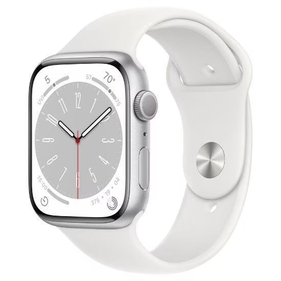 Apple Watch Series 8 45mm GPS (Stav A-) Stříbrné s bílým sportovním řemínkem MNK43CS/A