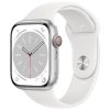 Apple Watch Series 9 45mm Cellular (Stav A/B) Stříbrné s bílým sportovním řemínkem
