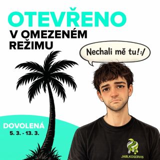 ⚠️ HLÁŠENÍ O STAVU BATERIE Od 5. 3. do 13. 3. probíhá plánovaná výměna baterie u týmu Jablkoservis 🔋😄 Prodejna zůstává...