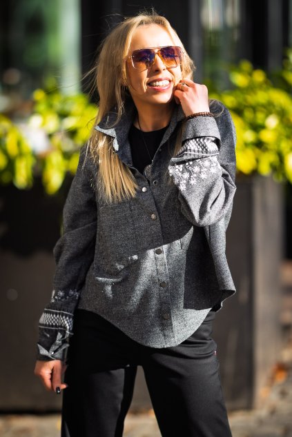 Vlněná košile Berlin v šedé barvě – přední pohled