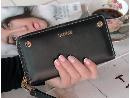 Dámska kožená peňaženka STUD na zips čierná