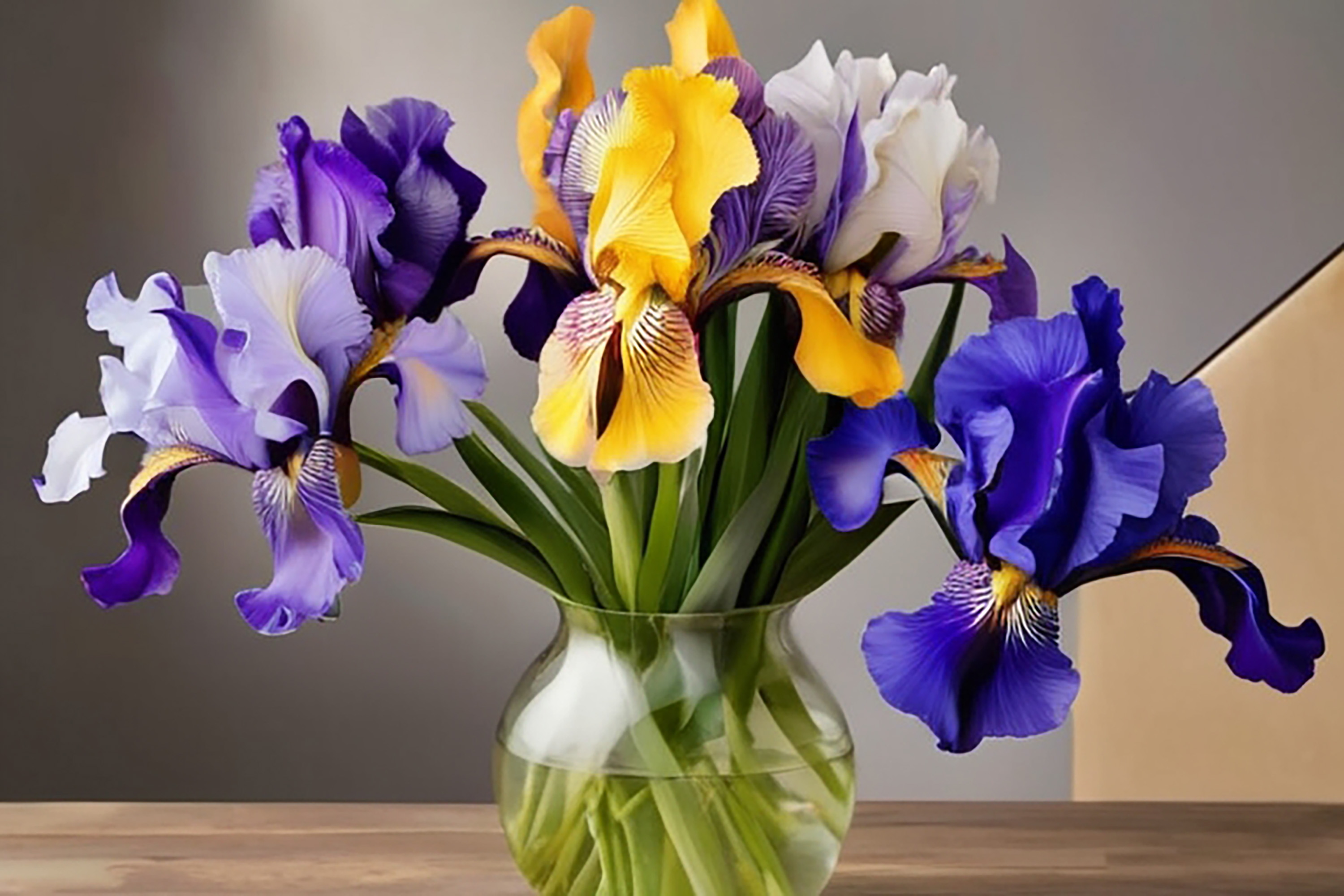 barevné kosatce ve váze