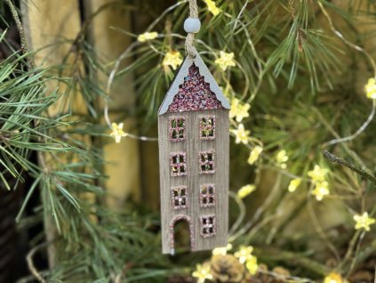 Závěs domek růžový glitr (7)