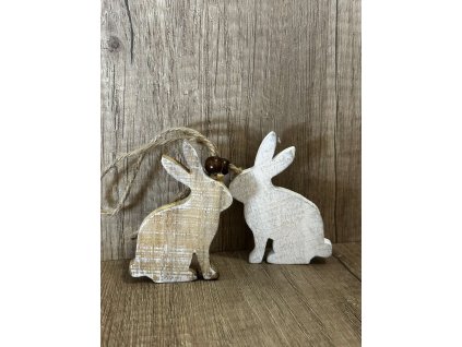 Zajíček dřevo závěs 13 cm 2 ks