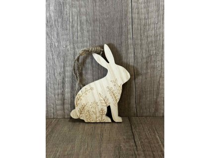 Závěs dřevo sedící zajíc 7x10 cm