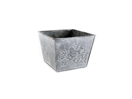 Obal plechový 13 cm čtverec s ptáčkem šedý