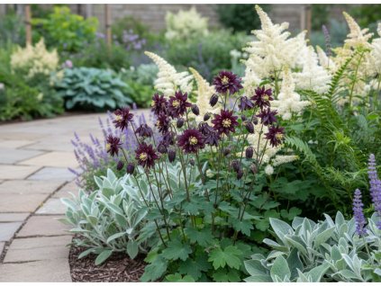 Orlíček 'Black Barlow' v květináči