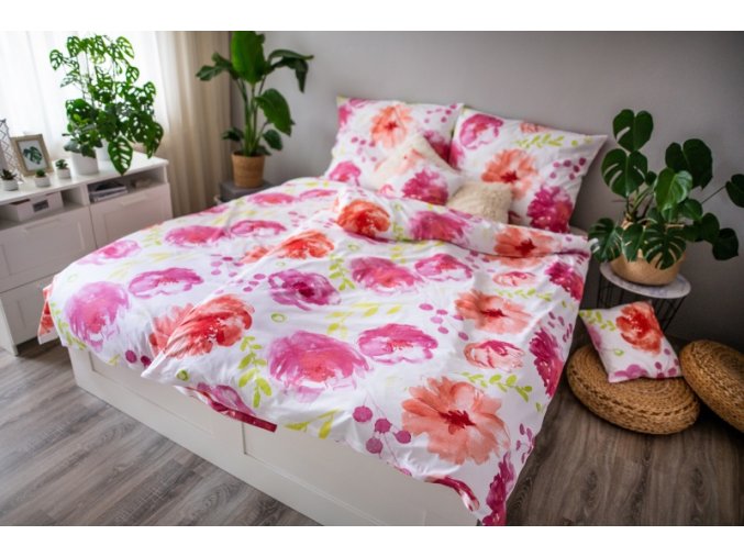 Povlečení bavlna - Flores pink 140x200,70x90,40x40cm