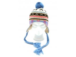 Dětská zimní čepice s copánky modrá