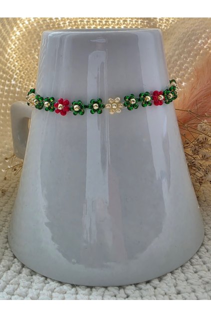 Květinový náramek -Smaragdové srdce