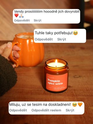 komentáře, který vypadaj skoro jako bych si je psala sama 😁🥹 děkuju & doplňuju *dnes v 19:30* #pumpkinspicesekta #svicky...