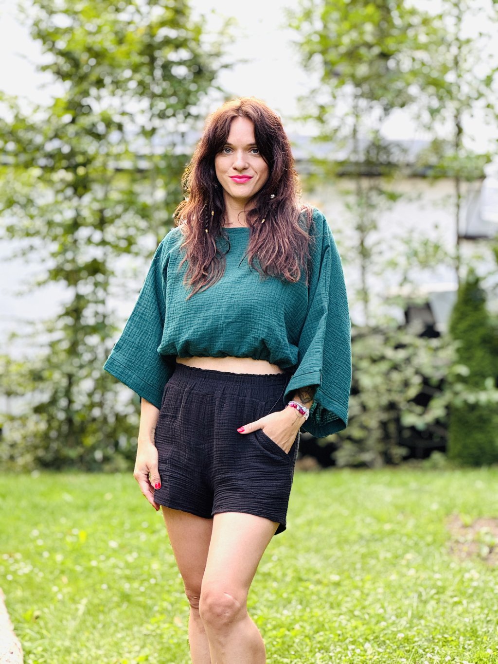 DÁMSKÝ OVERSIZE TOP EMERALD MUŠELÍN