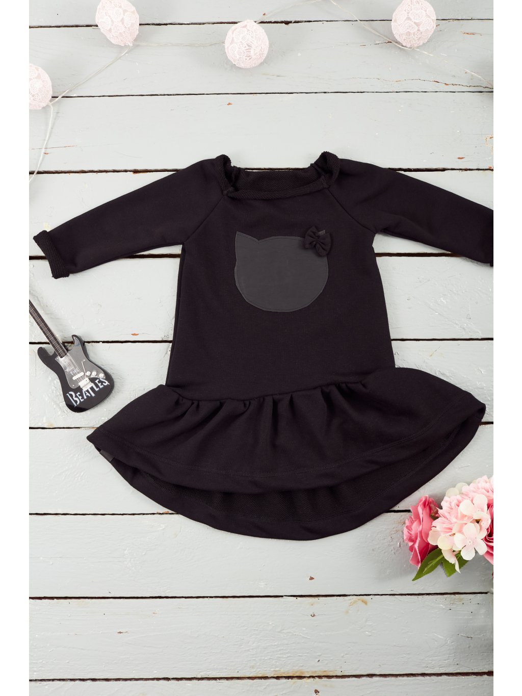 Šaty z teplákoviny MALIBU CAT BLACK  - Holčička