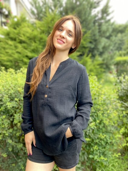 Mušelínová polokošile BLACK - Dámská
