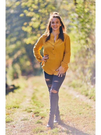 Mušelínová polokošile MUSTARD - Dámská