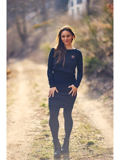 DÁMSKÉ Kojící šaty PREMIUM BLACK (dlouhý rukáv)
