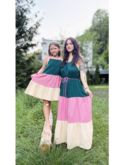 DÍVČÍ Šaty MARSEILLE FUNNY TRIPLE COLOR MUŠELÍN