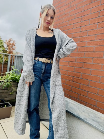 DÁMSKÝ OVERSIZE kabát MELANGE GREY Long