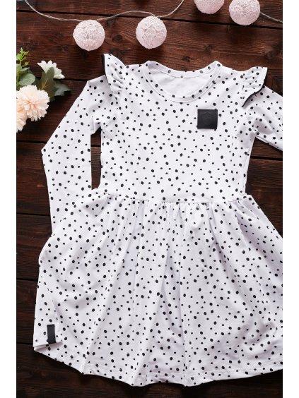 Šaty POSH DOTS WHITE (dlouhý rukáv) - Holčička 