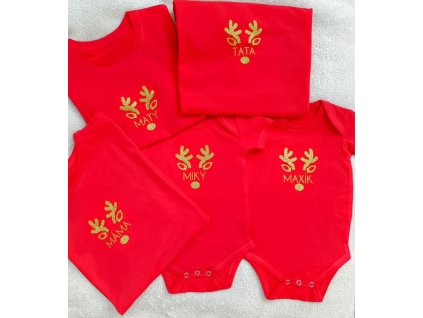 Set vánočních triček/body-sob/vločka se jmény pro 5 členů rodiny