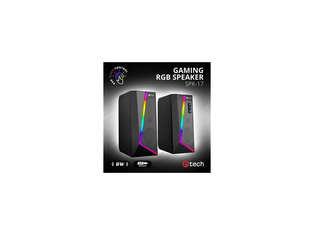 C-TECH reproduktory SPK-17, 2.0, 6W, RGB podsvícení, 3,5mm jack, USB napájení, černé