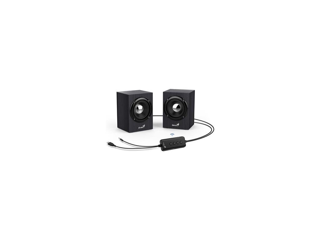 Genius SP-HF385BT, Reproduktory, 2.0, 4W, Bluetooth, 3,5mm jack, USB, dřevěné, černé
