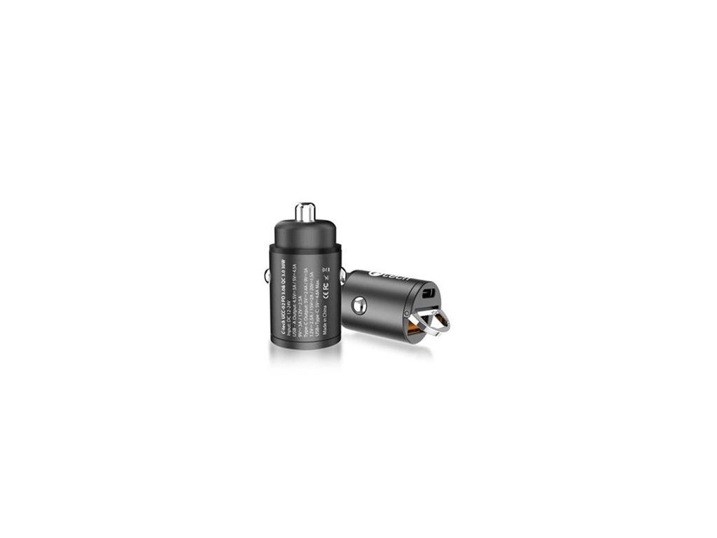 C-TECH Nabíječka USB do auta, 1x Type C + 1 x Type A, 30W, Power delivery 3.0, Quick Charge 3.0, hliníkové tělo