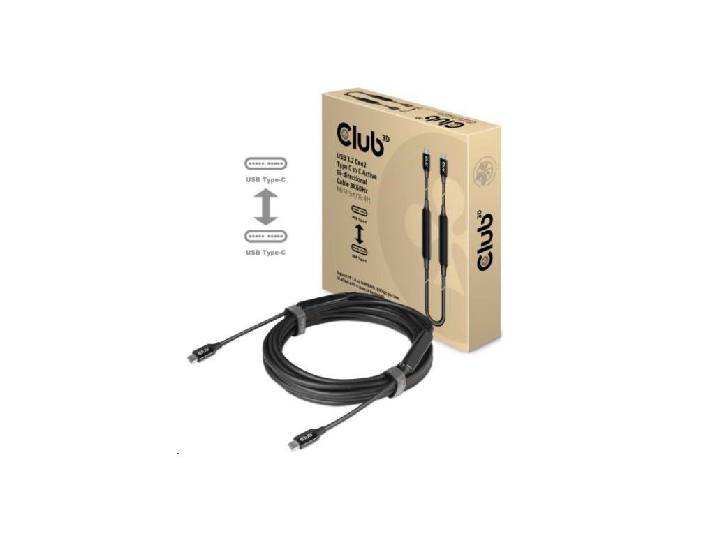Kábel USB Club3D 3.2 Gen2 Type-C to C Active Bi-directional (M/M) 8K60Hz, 5m