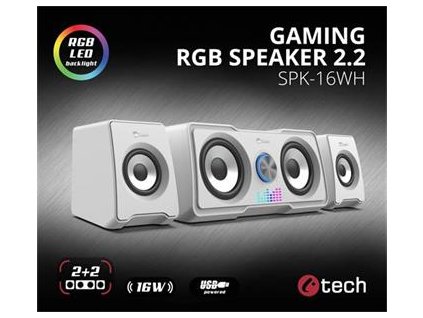 C-TECH reproduktory SPK-16, 2.2, 16W, RGB podsvícení, 3,5mm jack, USB napájení, černé