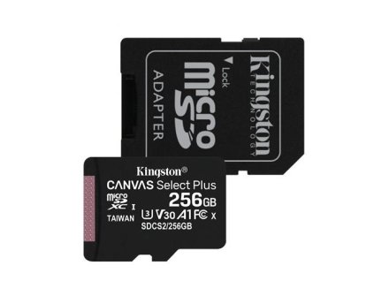 Kingston 256GB microSDXC Canvas Select Plus 100R A1 C10 Card + adaptér