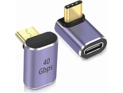 PremiumCord zahnutý 90° Adaptér USB-C Female - USB-C Male 40Gbps Aluminium