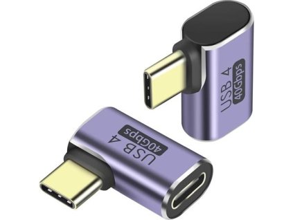 PremiumCord zahnutý 90° Adaptér USB-C Female - USB-C Male 40Gbps Aluminium