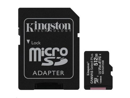 512 GB . microSDXC karta Kingston Canvas Select Plus Class 10 (r/w 100MB/s / 85MB/s) + adaptér