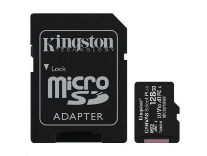 128 GB . microSDXC karta Kingston Canvas Select Plus Class 10 (r/w 100MB/s) + adaptér