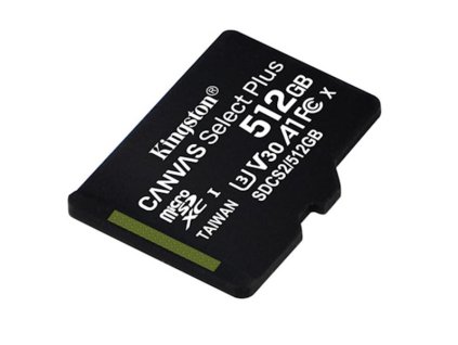 512 GB . microSDXC karta Kingston Canvas Select Plus Class 10 (r/w 100MB/s / 85MB/s) bez adaptéra