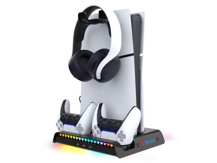 iPega P5S006 Multifunkčný Nabíjací RGB Stojan s Chladením pre PS5 Slim Black