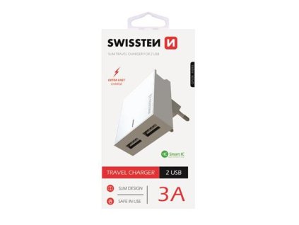 SWISSTEN SÍŤOVÝ ADAPTÉR SMART IC, CE 2x USB 3 A POWER BÍLÝ