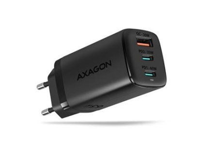 AXAGON ACU-DPQ65, GaN nabíječka do sítě 65W, 3x port (USB-A + dual USB-C), PD3.0/QC4+/PPS/Apple, černá