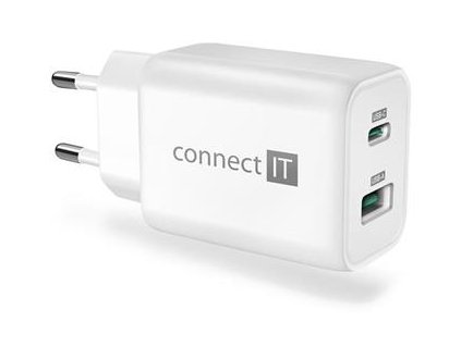 CONNECT IT Wanderer2 GaN nabíjecí adaptér 1×USB-C + 1xUSB-A, 33W PD, BÍLÝ