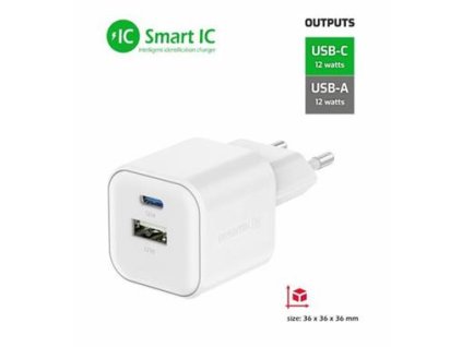 SWISSTEN SÍŤOVÝ ADAPTÉR 12W 1x USB-C + 1x USB-A BÍLÝ