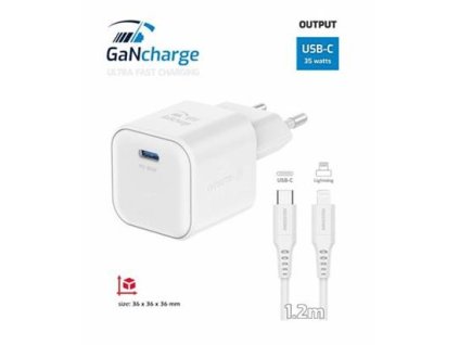 SWISSTEN SÍŤOVÝ ADAPTÉR GaN 1x USB-C 35W POWER DELIVERY BÍLÝ + DATOVÝ KABEL USB-C/LIGHTNING 1,2 M BÍLÝ