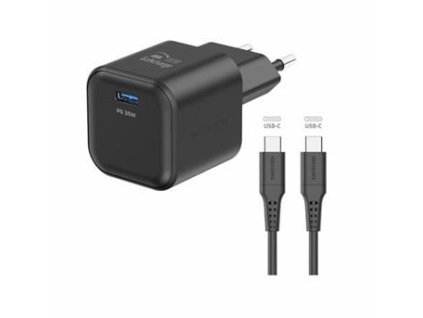 SWISSTEN SÍŤOVÝ ADAPTÉR GaN 1x USB-C 35W POWER DELIVERY ČERNÝ + DATOVÝ KABEL USB-C/USB-C 1,2 M ČERNÝ