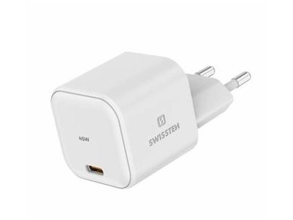 SWISSTEN SÍŤOVÝ ADAPTÉR GaN 1x USB-C 45W POWER DELIVERY BÍLÝ