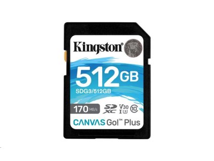 Kingston SDXC karta 512GB Canvas Go! Plus, R:170/W:90MB/s, Class 10, UHS-I, U3, V30