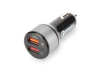 Digitus USB nabíječka do auta, rychlé nabíjení 3.0, 2 vstupní porty 12-24V, výstupy: 3-6.5V/3A, 5V/2.4A